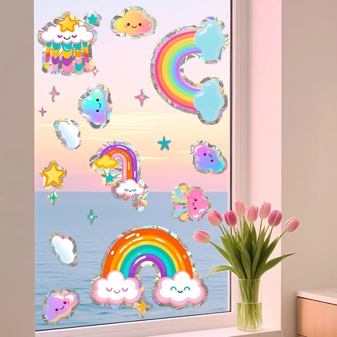 Ολογραφικό Αυτοκόλλητο Παραθύρου Suncatcher Σύννεφο Ουράνιο Τόξο PVC Διάθλαση Πρίσματος Διακοσμητικό Σπιτιού