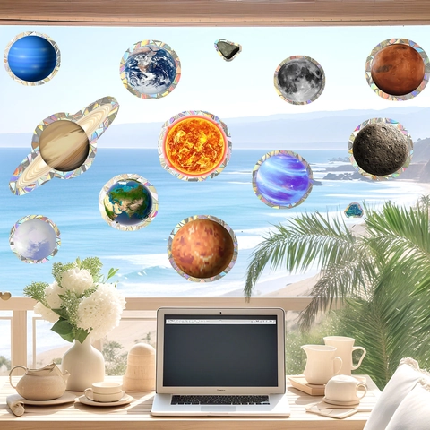 Sonnensystem Planeten Fensteraufkleber Sonnenfänger Regenbogen Holografisch Statisch Sticker Für Zuhause Badezimmer Glas Deko Anti Kollision Tattoo