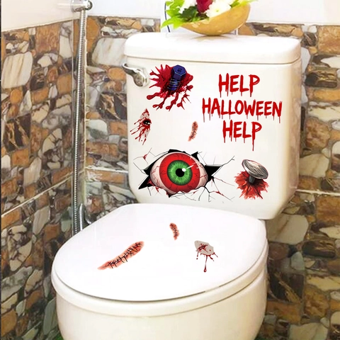 Halloween Toilet Sticker Scary Bloody Eye Wound Wall Decal Waterproof PVC Horror Bathroom Decoration Party Decoration