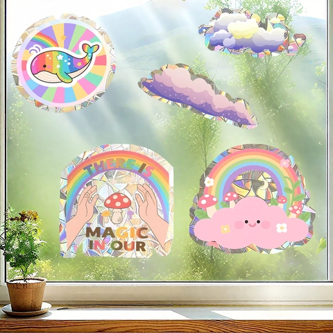 Irisierende Wolke Wal Suncatcher Aufkleber Regenbogenprisma Fenster Statische Haftfolie Für Glasdekoration Haus Deko