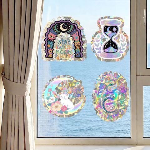 Regenboog Venster Statische Sticker Suncatcher Prisma Film Maan Kat Zandloper Slang Ontwerp Woondecoratie