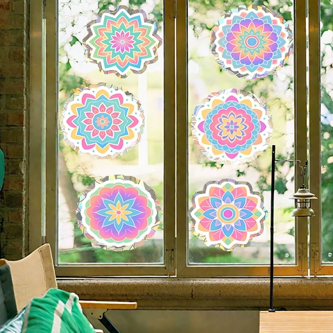 Pegatina de Ventana de Arco Iris de Flor de Mandala Adhesión Estática PVC Calcomanía de Vidrio Atrapasol Prisma Decoración Hogar