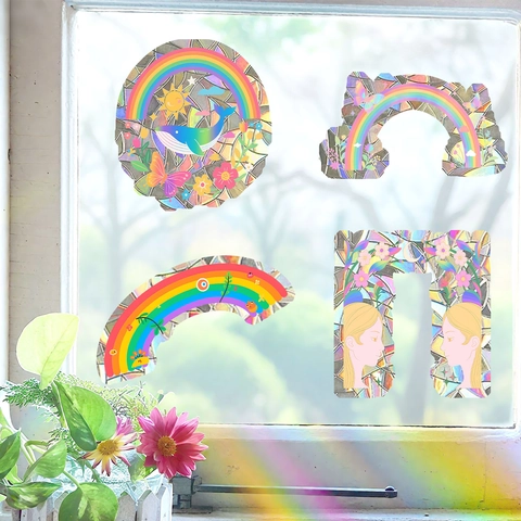 Regenbogen Wal Suncatcher Fensteraufkleber PVC Statisch Haftende Holographische Prisma Aufkleber Für Wohnzimmer Glas Deko