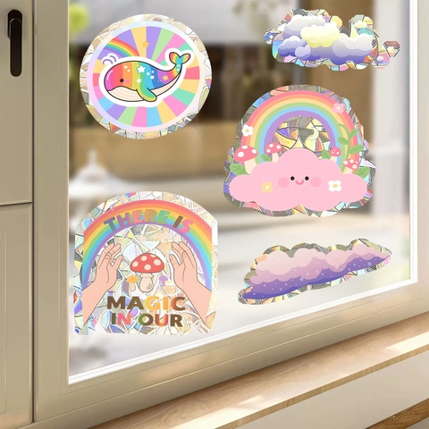 Irisierende Wolke Wal Suncatcher Aufkleber Regenbogenprisma Fenster Statische Haftfolie Für Glasdekoration Haus Deko