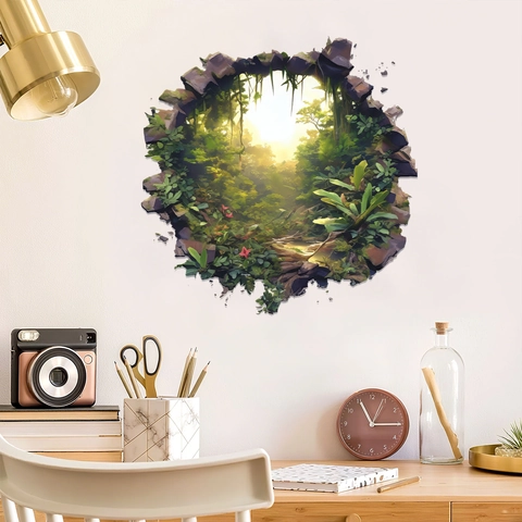 3D Zerstört Wandeffekt Tropische Pflanze Wandtattoo PVC Natur Regenwald Wandbild Aufkleber Für Wohnzimmer Schlafzimmer Flur Deko
