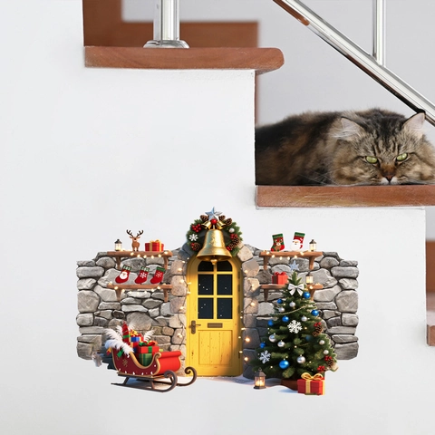 3D Christmas Wall Sticker Waterproof PVC Festive Decoration With Tree Snowman Door Pattern For Living Room Bedroom Holiday Home Decor