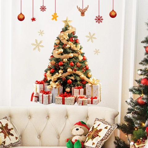 Merry Christmas Wall Stickers Waterproof PVC Santa Claus Christmas Tree Reindeer Snowman DIY Home Decor Wall Art Decal