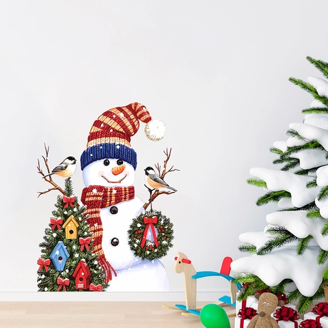 Christmas Snowman Santa Claus Wall Stickers PVC Waterproof Removable Holiday Window Decals For Living Room Bedroom Home Decor