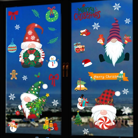 Weihnachten Cartoon Statische Fensteraufkleber PVC Glas Abziehbilder Feiertagsdekoration Abnehmbare Weihnachtsmann Schneemann Wichtel