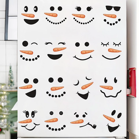 Cartoon Christmas Snowman Expression DIY PVC Wall Stickers Refrigerator Door Window Decals Waterproof Holiday Home Decoration