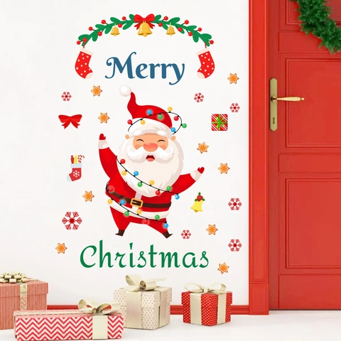 Adesivi Murali di Babbo Natale di Natale Merry Christmas Adesivi in PVC per Soggiorno Camera da Letto Decorazione Festiva