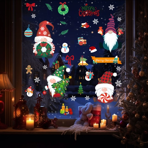Weihnachten Cartoon Statische Fensteraufkleber PVC Glas Abziehbilder Feiertagsdekoration Abnehmbare Weihnachtsmann Schneemann Wichtel