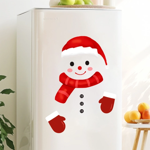 Weihnachten Schneemann Kühlschrank Aufkleber Cartoon Gesicht DIY PVC Wandtattoo Für Küche Kühlschrank Fenster Holiday Home Decoration