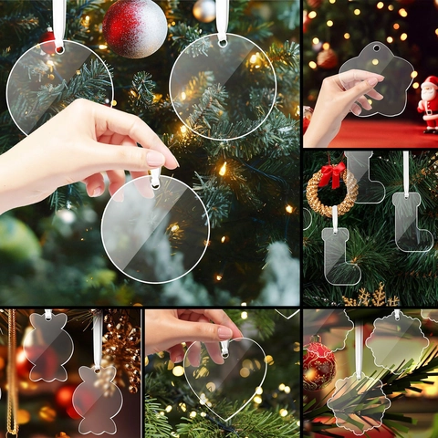 Addobbi Natalizi in Acrilico Trasparenti Vuoti Fai da Te Decorazioni Appese Albero di Natale Cuore Stella Fiocco di Neve Calza Forme di Caramelle