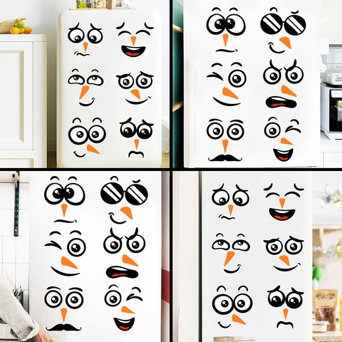 Cartoon Christmas Snowman Expression DIY PVC Wall Stickers Refrigerator Door Window Decals Waterproof Holiday Home Decoration