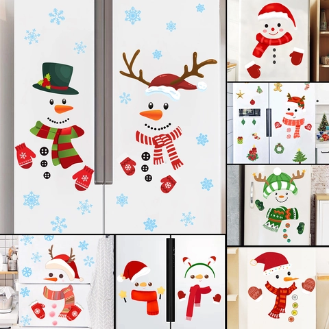 Weihnachten Schneemann Kühlschrank Aufkleber Cartoon Gesicht DIY PVC Wandtattoo Für Küche Kühlschrank Fenster Holiday Home Decoration