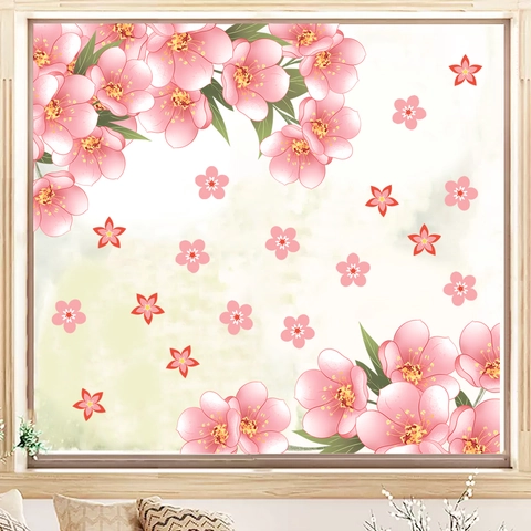 Pegatinas de Ventana de Sakura Rosa PVC Adsorción Estática Removibles Calcomanías de Vidrio Floral para Sala de Estar Dormitorio
