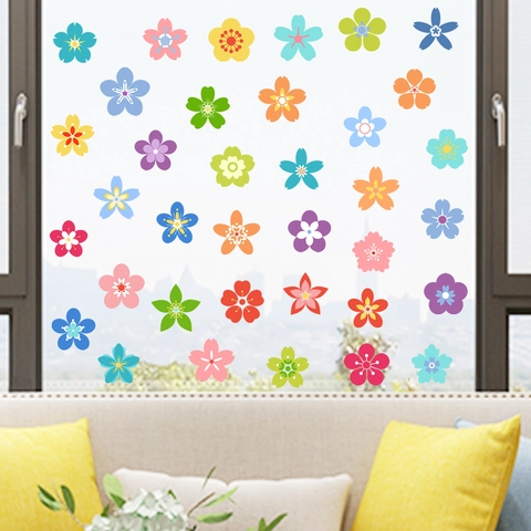Colorful Flower Window Stickers Static Cling PVC Glass Decals For Living Room Bedroom Home Decoration Floral Window Film