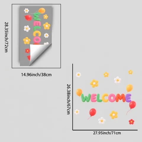 Pegatinas de Ventana de PVC con Letras Welcome 3D Cartoon Coloridas Flores y Globos Calcomanías Estáticas para Vidrio Hogar Tienda