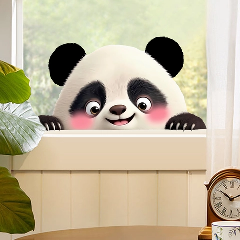 Creatieve Schattige Cartoon Panda Statische Raamsticker Verwijderbaar Zonder Lijm PVC Decal Voor Huis Woonkamer Glas Decoratie