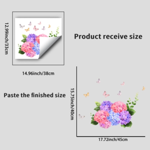 Colorful Hydrangea Flower Butterfly Static Window Sticker Waterproof PVC Glass Decals For Living Room Bedroom Office Decor