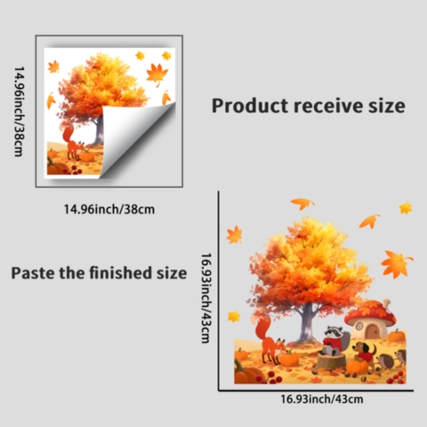 Thanksgiving Autumn Maple Tree Fox Pumpkin Static Window Stickers PVC Decorative Decals For Glass Window Living Room Decor