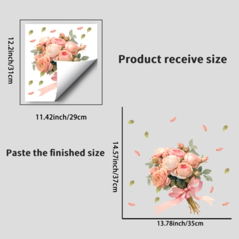 Rosa Rosenstrauß Statisch Fensteraufkleber Abnehmbar PVC Dekorativ Floral Wandaufkleber Für Küche Bad Wohnzimmer Haus