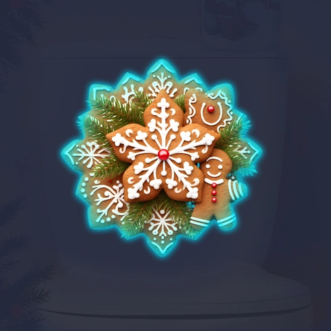 Luminous Christmas Gingerbread Man Snowflake Wall Sticker Glow In The Dark PVC Toilet Decal For Holiday Home Party Decor