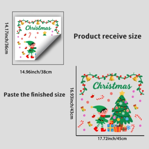 Weihnachten Cartoon Elf Baum PVC Statisch Fensteraufkleber Abnehmbar Wasserdicht Glas Aufkleber Für Festival Home Shop Dekor