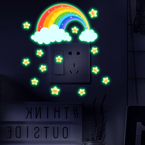 Adesivi Murali Luminosi Arcobaleno Stelle Glow In The Dark PVC Fluorescente Decalcomanie Per Cameretta Bambini Casa