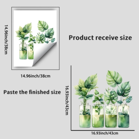 Adesivi per Finestre con Piante Verdi ad Acquerello Decalcomanie in PVC Statico per Casa Ufficio Motivo Monstera in Vaso