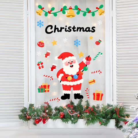Kerstmis Vensterstickers Statische Hechting Kerstman Sneeuwvlokken Bellen Herbruikbaar PVC Glas Stickers Voor Feestelijke Huis Decoratie