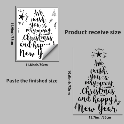 Adesivo Murale Albero di Natale PVC Rimovibile Testo Scritte Festive Arredo Casa Capodanno Vetrofania Decorazione