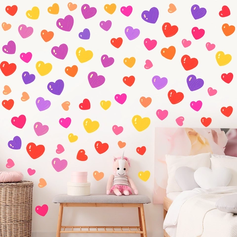 Cartone Animato Adesivi Murali Cuore Colorato Decalcomanie in PVC Autoadesive per Camera dei Bambini Asilo Decorazione Casa Stile Ins