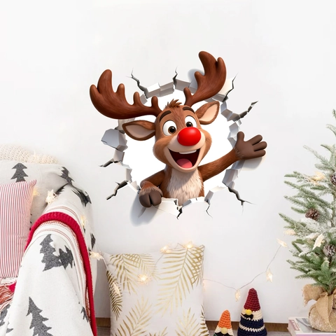 3D Weihnachts Rentier Wandaufkleber Wasserdicht PVC Wandbild Für Wohnzimmer Home Holiday Atmosphäre Wandkunst Dekoration