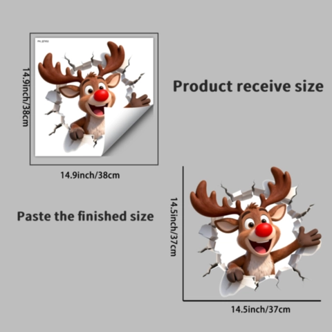 3D Weihnachts Rentier Wandaufkleber Wasserdicht PVC Wandbild Für Wohnzimmer Home Holiday Atmosphäre Wandkunst Dekoration