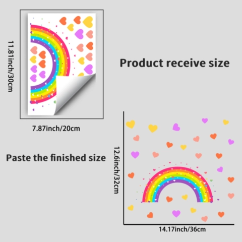 Adesivi Murali Luminosi Arcobaleno Cuore per Cameretta Bambini PVC Si Illumina al Buio DIY Decorazione Murale Cartone Animato