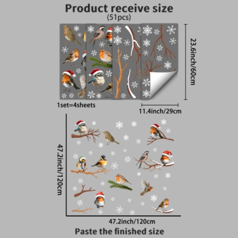 Weihnachten Schneeflocken Vögel Fensterbilder PVC Statisch Haftende Aufkleber Für Glas Laden Haus Winter Dekoration