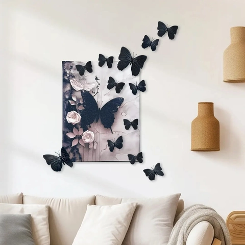 3D Black Butterfly Wall Stickers DIY Removable PVC Butterfly Decals For Halloween Party Home Living Room Bedroom Decor