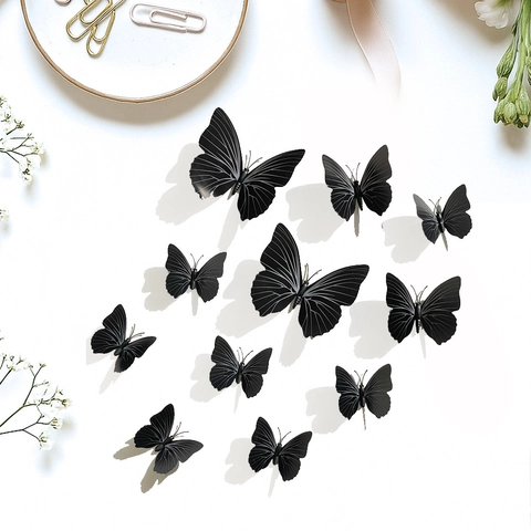3D Black Butterfly Wall Stickers DIY Removable PVC Butterfly Decals For Halloween Party Home Living Room Bedroom Decor