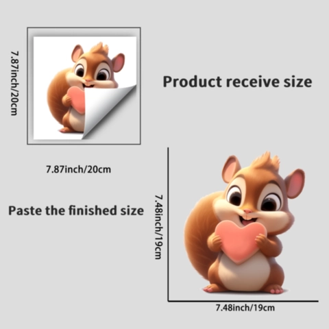 Cartoon Squirrel Glass Window Sticker 3D Static Cling Animal Holding Heart Decorative PVC Decal For Home Kitchen Bedroom Window Decoration