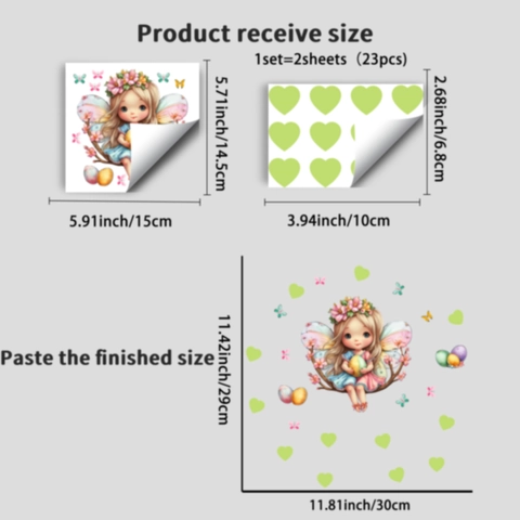 Stickers Muraux Fée Lumineux PVC Papillon Cœur Œuf de Pâques Décoratifs pour Chambre d'Enfant Salon Décoration Maison