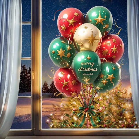 Weihnachtsballon Fensterbilder Statische Haftung Merry Christmas Feliz Navidad Dekoration Für Glastür Haus Dekoration