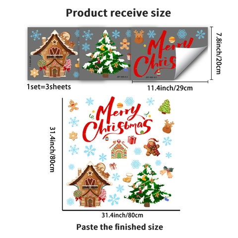 Pegatinas Estáticas para Ventanas de Navidad Casa de Jengibre Dibujos Animados Copo de Nieve PVC Calcomanías para Cristal Decoración