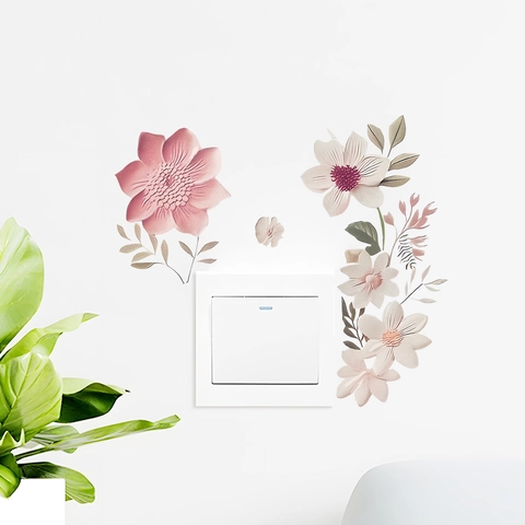 Pastoral Floral Light Switch Stickers Fresh PVC Flower Wall Decals For Bedroom Living Room Household Socket Decor Wall Art