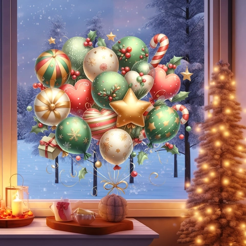 Weihnachten Fensteraufkleber Statische Haftung PVC Wiederverwendbare Festliche Ballons Schneeflocken Muster Urlaub Zuhause Geschäft Glas Deko