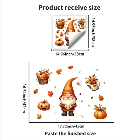 Adesivi per Finestre con Gnomo e Zucca del Ringraziamento Autunno PVC Elettrostatico Decalcomanie Decorative per Vetro