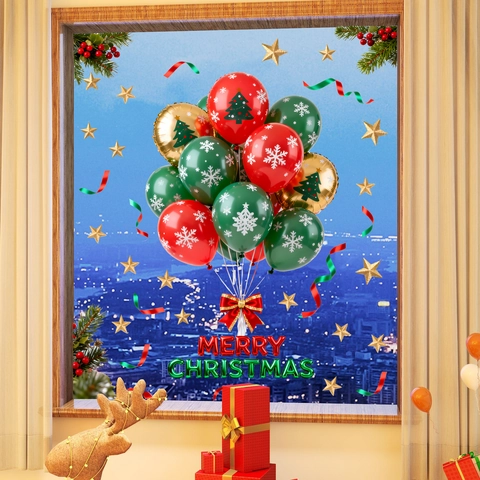 Weihnachten Fenster Statische Aufkleber PVC Frohe Weihnachten Ballon Schneeflocke Baum Dekoration Kleberfrei Abnehmbare Wandtattoo