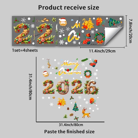 Natale 2026 Omino di Pan di Zenzero Renna Fiocco di Neve Adesivi Statici Finestra PVC Decalcomanie Buon Natale Capodanno Festa Decorazioni