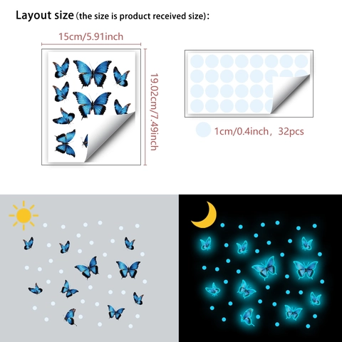Pegatinas De Pared De Mariposa Azul Luminosas Puntos Que Brillan En La Oscuridad Calcomanías De PVC Para Habitación De Niños
